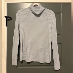 St. John Light Blue Ribbed Wool Turtleneck Sweater Size S